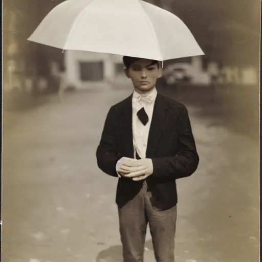 Image similar to young man holding an umbrella, 14mm high-resolution color photo