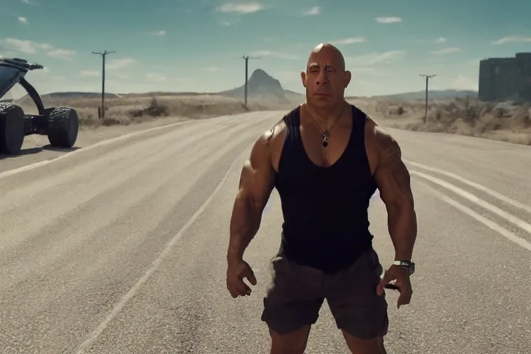 vin diesel as dwayne johnson flexing and yelling let's | Stable Diffusion