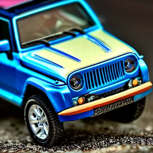 Prompt: micro machines, Jeep Commander, bokeh, macro photography