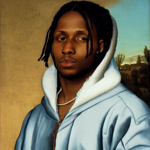 Image similar to a renaissance style portrait painting of asap rocky