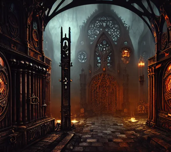 Image similar to steam necropolis, memento mori, gothic, neo - gothic, art nouveau, hyperdetailed copper patina medieval icon, stefan morrell, philippe druillet, ralph mcquarrie, concept art, steampunk, unreal engine, detailed intricate environment, octane render, moody atmospherics, volumetric lighting, ultrasharp, ominous, otherworldly