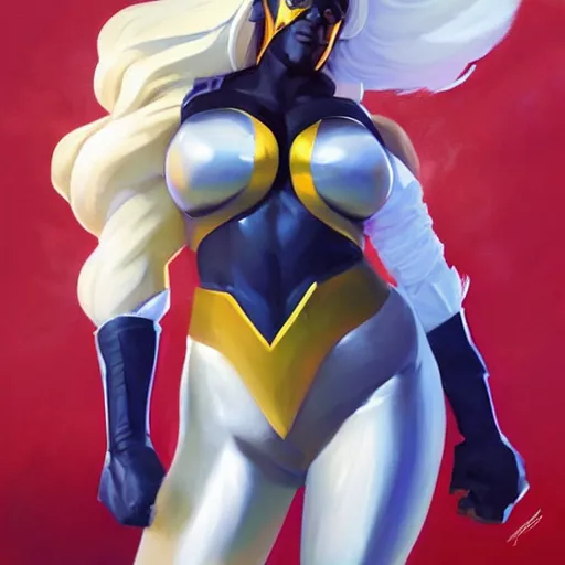 Image similar to greg manchess portrait painting of partially armored ororo munroe alias storm as overwatch character, medium shot, asymmetrical, profile picture, organic painting, sunny day, matte painting, bold shapes, hard edges, street art, trending on artstation, by huang guangjian and gil elvgren and sachin teng