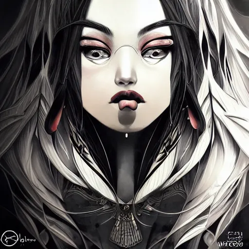 Image similar to demonic consort, heroine, beautiful, detailed symmetrical close - up portrait, intricate complexity, in the style of artgerm and kazuki tanahashi, cel - shaded