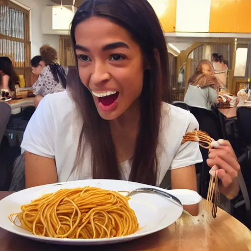 Prompt: aoc eating spaghetti, mukbang