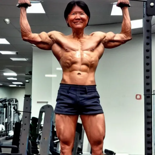 Prompt: A very muscular and lean BongBong Marcos flexing in the gym