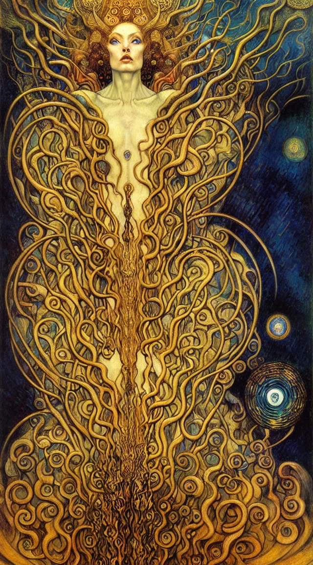 Image similar to Divine Chaos Engine by Karol Bak, Jean Delville, William Blake, Gustav Klimt, and Vincent Van Gogh, symbolist, visionary