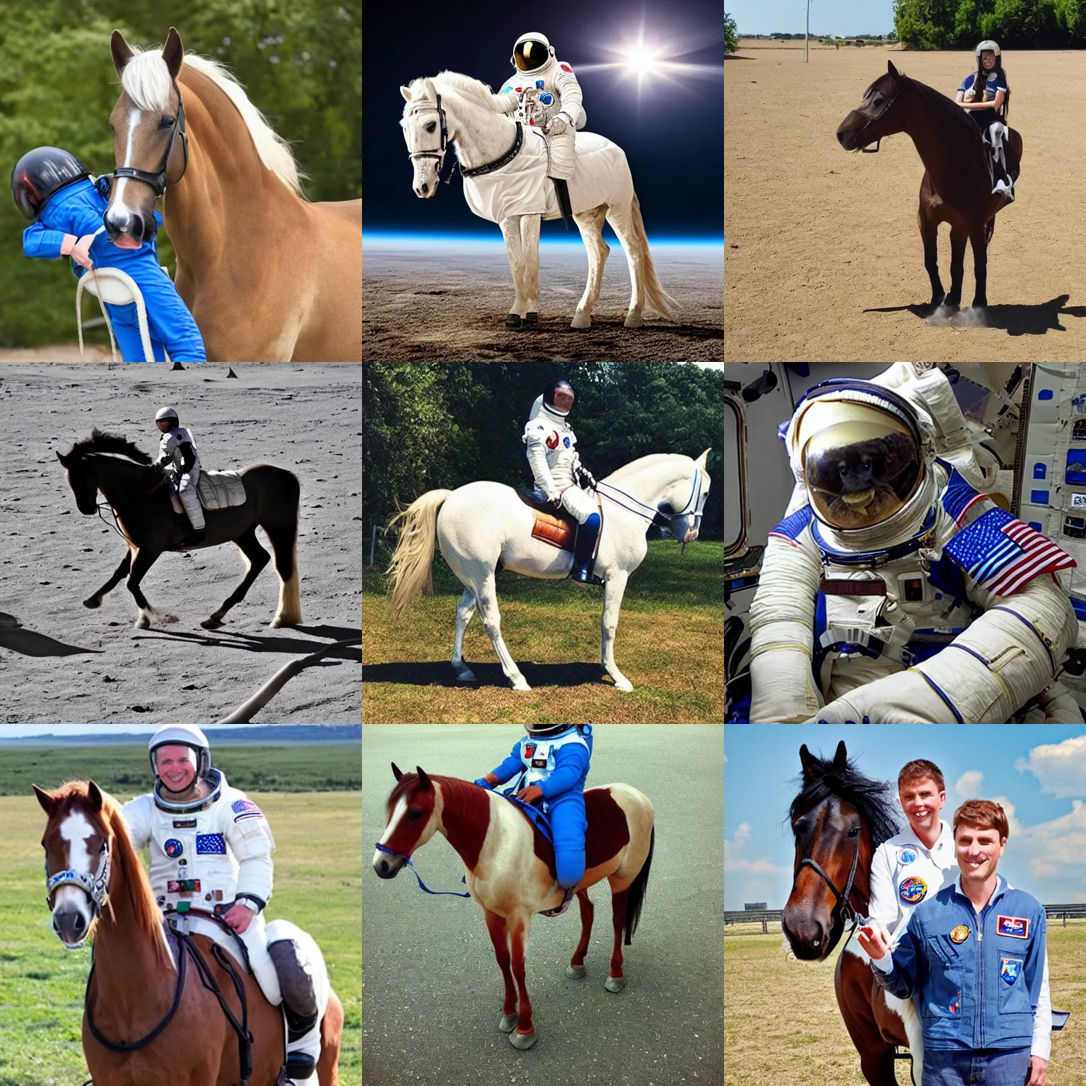 Prompt: horse sitting on astronaut