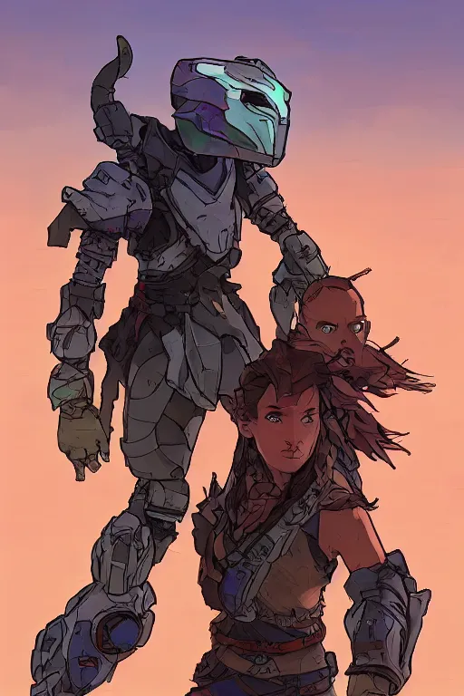 Image similar to combination suit armor aloy horizon forbidden west horizon zero dawn robot ninja mask helmet backpack tribal, art gta 5 comics, official fanart behance hd artstation by jesper ejsing, by rhads, makoto shinkai and lois van baarle, ilya kuvshinov, ossdraws radiating a glowing aura cgi rtx 2 0 2 2