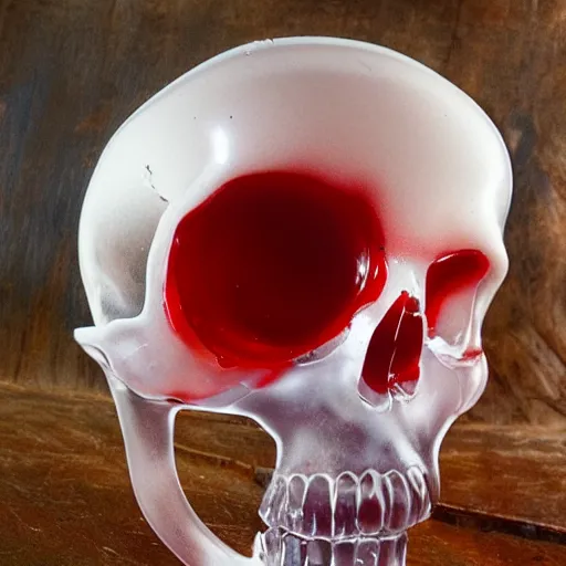 Image similar to transparent red liquid inside in a transparent skull, alex petruk, dripping