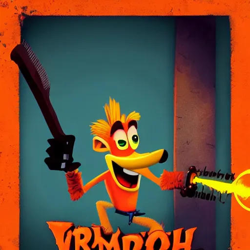 Prompt: crash bandicoot the vampire slayer, movie poster, grimdark, dystopian, hollywood, dark colours, orange