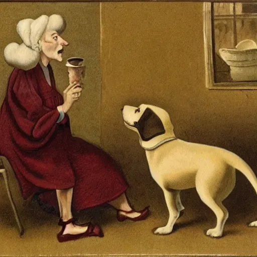 Image similar to an absurdist image of an old woman swallowing a dog