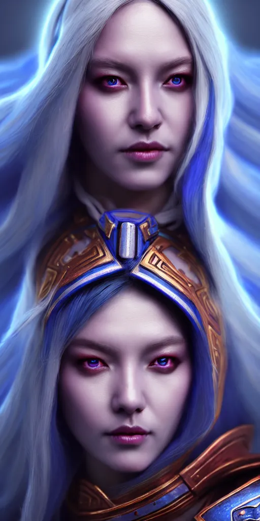 Image similar to ( ( ( ( ( hyperrealist distant portrait of empress sylvanas windrunner on a blue planet where it rains colors. ) ) ) ) ) by bayard wu, fantasy, photorealistic, octane render, unreal engine, dynamic lighting, trending on artstation, poster, volumetric lighting, very detailed faces, 4 k, award winning