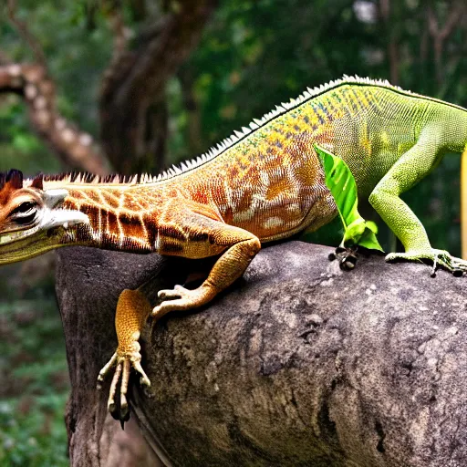 Prompt: nature photograph of a giraffe iguana!! hybrid, bold natural colors, masterpiece, trending on artstation, photograph