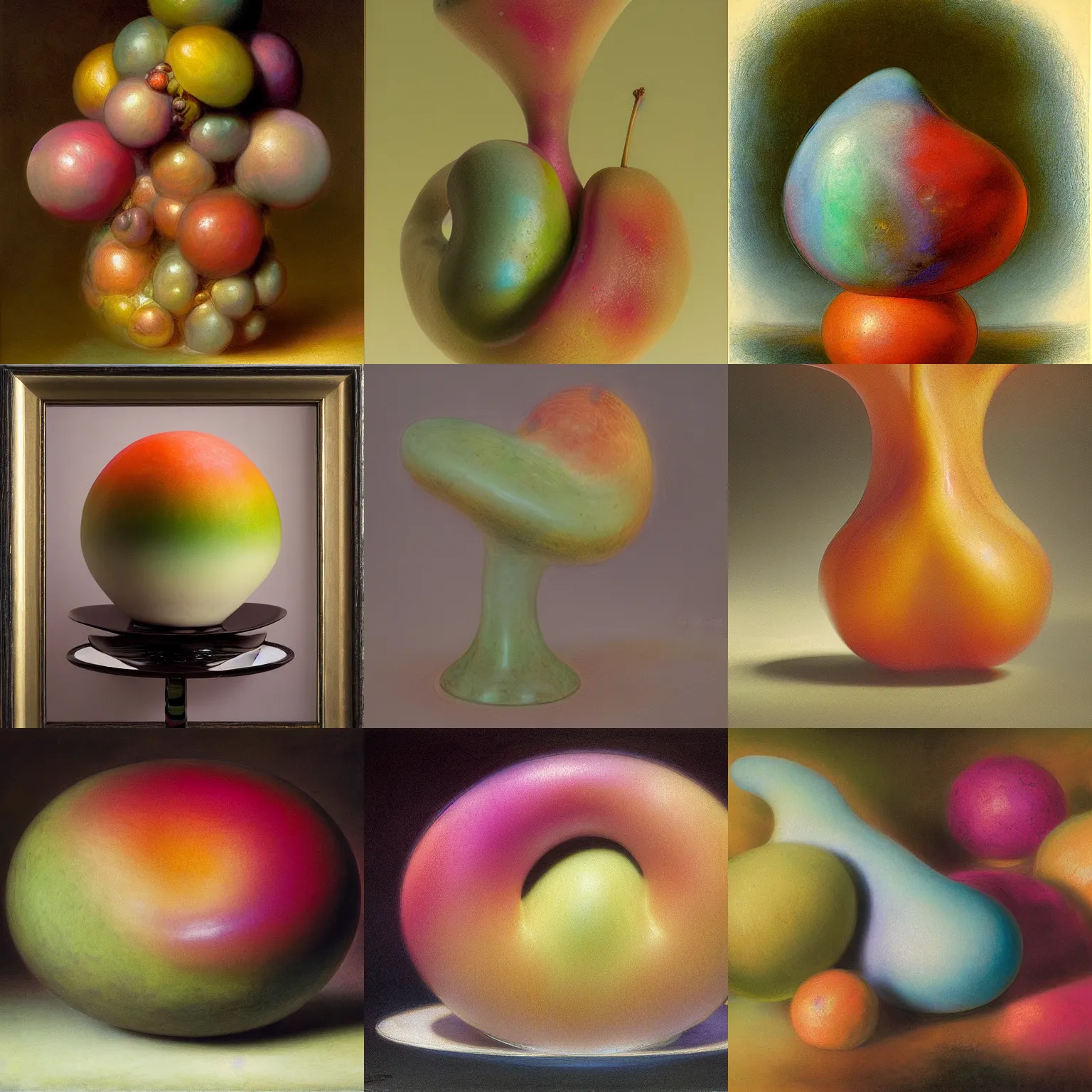 Prompt: one round biomorphic form with gradient pastel colors, by thomas moran, professional fruit photography