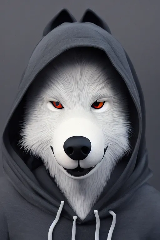 Prompt: a wolf wearing a black hoodie, Pixar style, 3D render, octane render, unreal engine 5, path tracing, cute, Disney style, 4K, natural lighting, high quality, highly detailed, low poly,