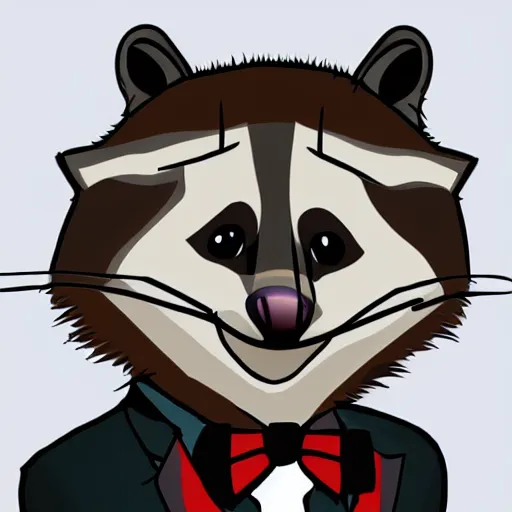 Prompt: raccoon in a suit. drawing. digital art