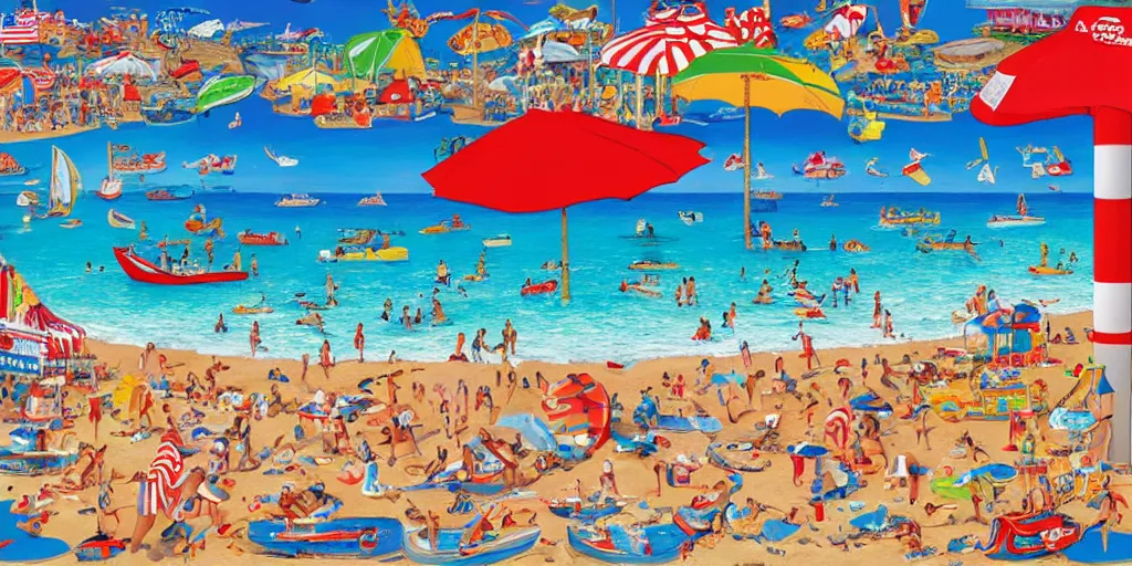 Prompt: a huge Where’s Waldo at the beach puzzle