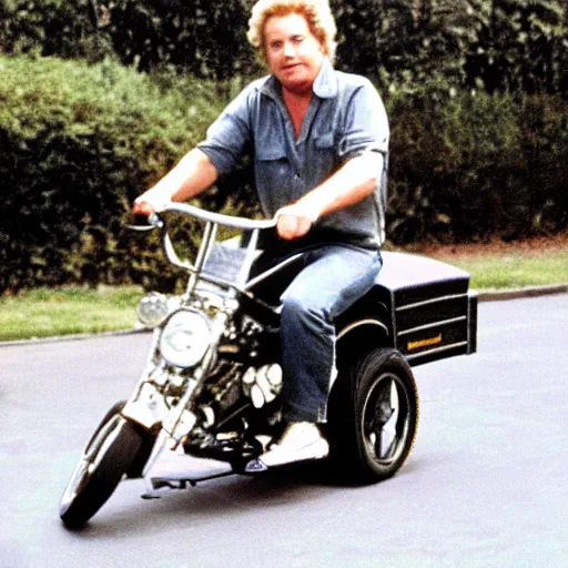 Image similar to michael knight riding a tricycle