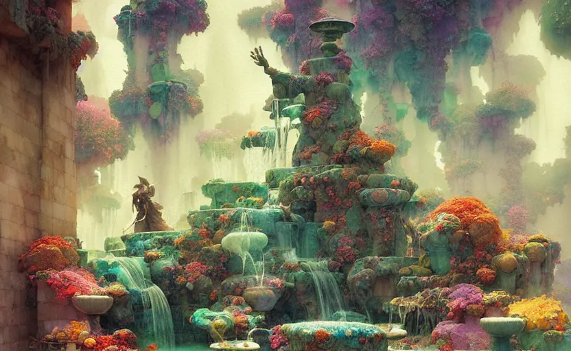 Image similar to magical fountain, fantasy. intricate, amazing composition, colorful watercolor, by ruan jia, by maxfield parrish, by marc simonetti, by hikari shimoda, by robert hubert, by zhang kechun, illustration, gloomy