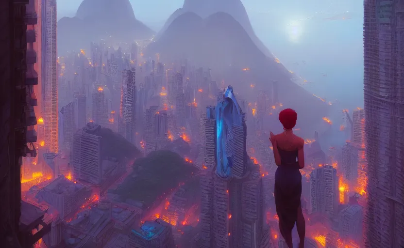 Image similar to highly detailed surreal vfx portrait of rio de janeiro, stephen bliss, unreal engine, greg rutkowski, loish, rhads, beeple, makoto shinkai and lois van baarle, ilya kuvshinov, rossdraws, tom bagshaw, global illumination, detailed and intricate environment