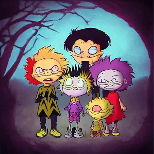 Prompt: “ the rugrats as monsters, gothic horror style, lens flare, award winning, hd 4 k ”