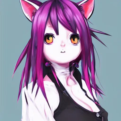 Image similar to full headshot portrait of anime catgirl with pink mohawk punk, digital art, drawn by WLOP, by Avetetsuya Studios, anime manga panel, trending on artstation, wearing a plaid shirt