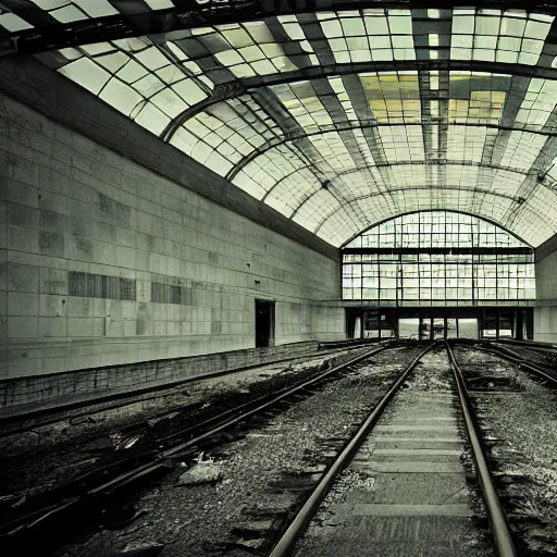 Prompt: “photograph of an abandoned penn station, dusty, dark, liminal space, high res, high quality”