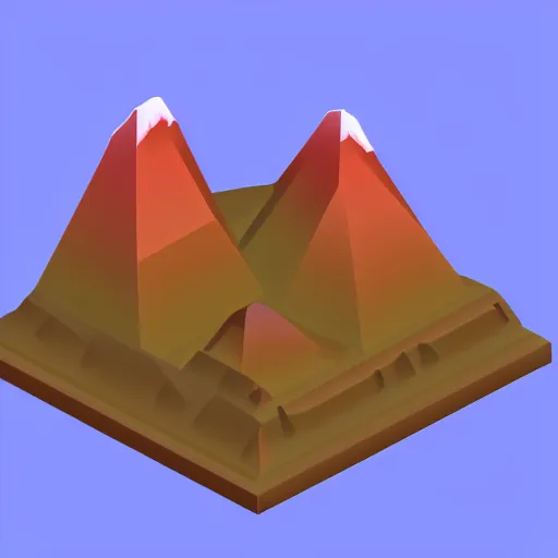 Prompt: isometric view of a mountain with red gems as resources, svg