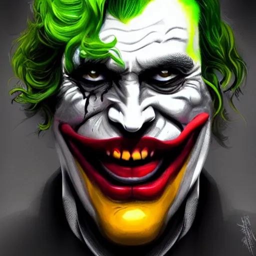 Image similar to the joker wearing the dark knight mask, snarling tweety, digital painting, amazing detail, art station, cgsociety