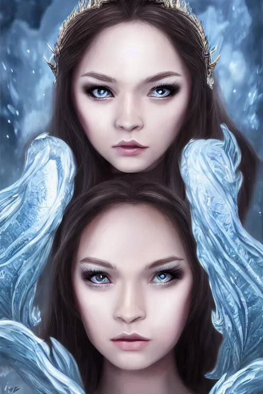 Image similar to Ice Dragon princess, digital art, 8k ,character ,realistic, portrait, hyperrealistic