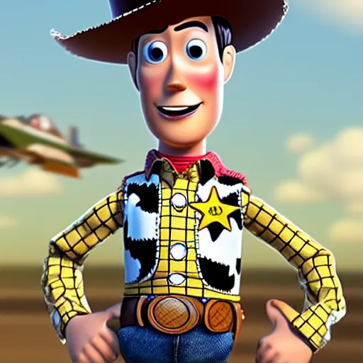 Image similar to woody from toy story as a fighter pilot