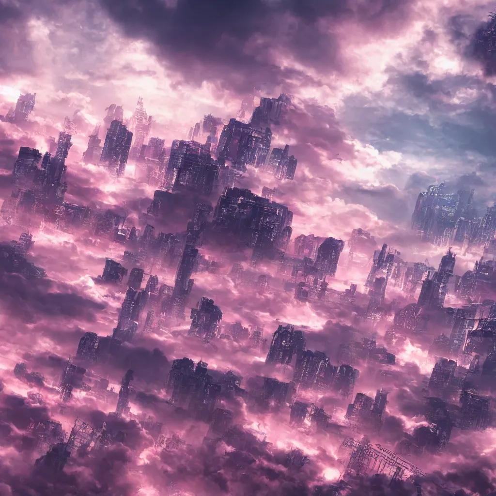 Prompt: 15081959 21121991 01012000 4k, highly detailed, sharp focus , fantasy city, futuristic cyberpunk, pink clouds