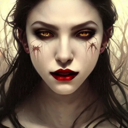 Image similar to perfectly - centered - portrait - photograph of evil vampire, the perfect human female specimen, intricate, elegant, super highly detailed, professional digital painting, artstation, concept art, smooth, sharp focus, no blur, no dof, extreme illustration, unreal engine 5, 8 k, art by artgerm and greg rutkowski and alphonse mucha loish and wlop