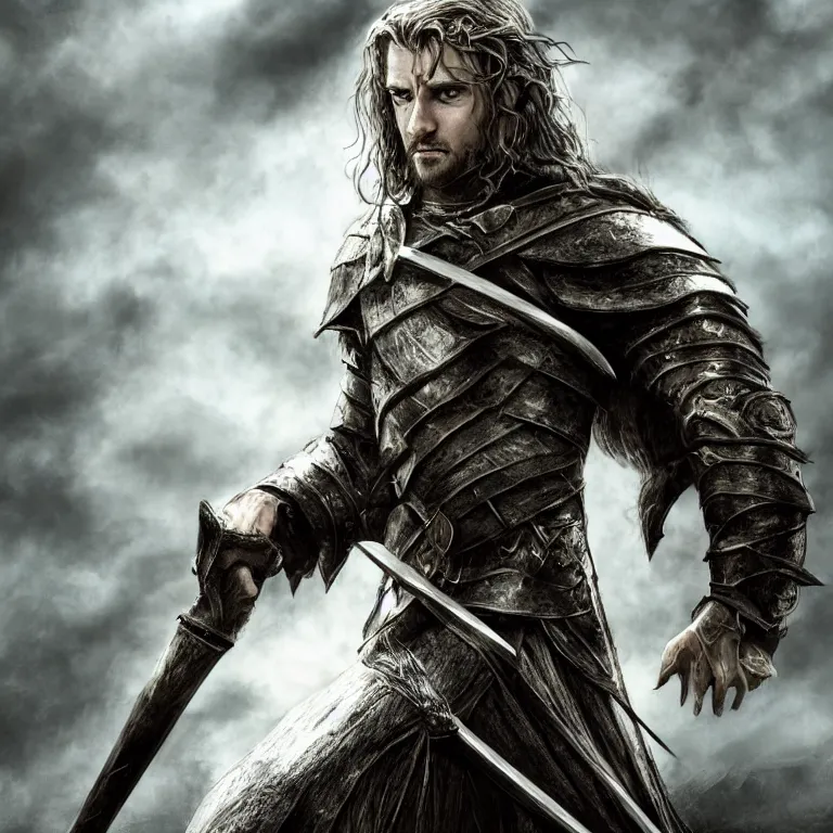 Image similar to fantasy art of a male human warrior, lord of the rings, poster, full body, realistic, sharp focus, 8 k high definition, insanely detailed, intricate, elegant, character portrait, portrait, close up, concept art