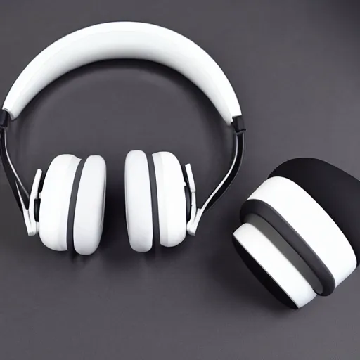 Prompt: product photoshoot of clean modern hand crafted aipods pro max beats headphones colot metal white silver with black leather padding well design ultrareallistic detailed high quality 8 k photorealistic ultra realistic