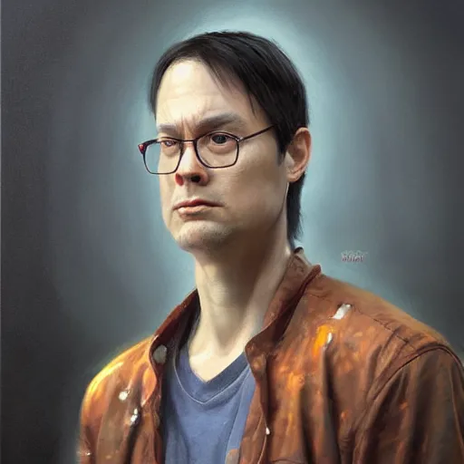 Prompt: hyper realistic, portrait of dwight shrute, ethnicity : japanese, painted by greg rutkowski, wlop, loish,