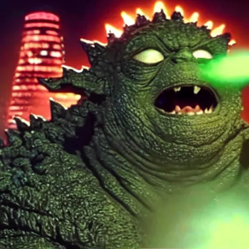 Prompt: movie still of godzilla yoda yoda destroying tokyo in the new movie