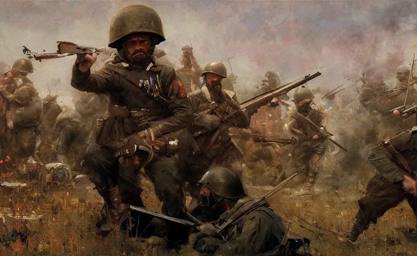 Image similar to high quality high detail painting by ilya repin, frontline, world war 3, hd