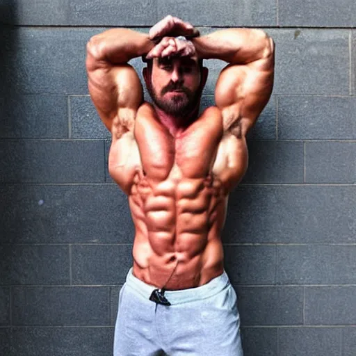Prompt: jacked and ripped alpha male with a scruffy beard and wearing a fedora, flexing, Krista Sudmalis, Sleek'N'Tears