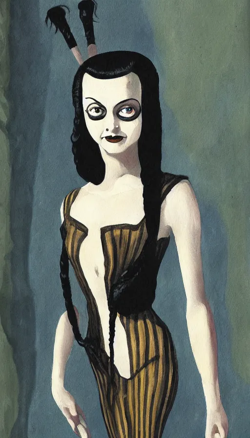 Prompt: a painting of wednesday from the addams family by becket - griffith, jasmine