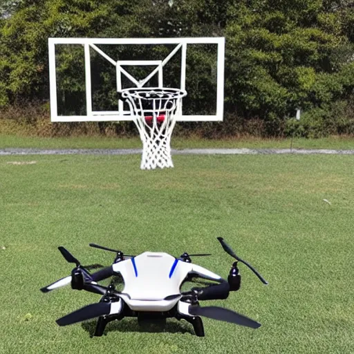 Image similar to flying drone robot with basketball hoop and backboard on the drone body