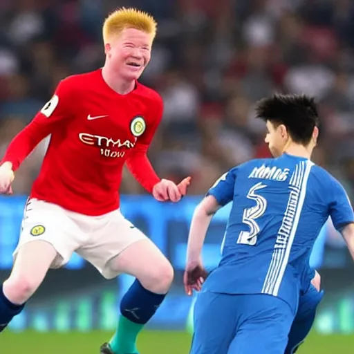 Image similar to Kevin de Bruyne and Thomas Meunier in Captain Tsubasa