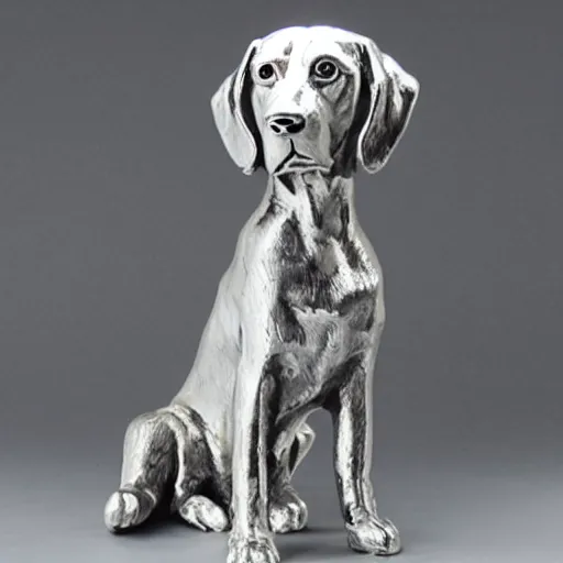 Prompt: silver beagle statue