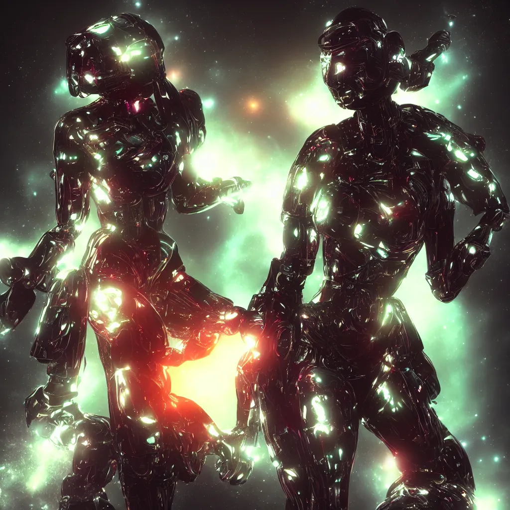 Prompt: “the most beatiful cosmic android robot female devil, photo pic taken by unreal engine, dark neon glow backdrop”