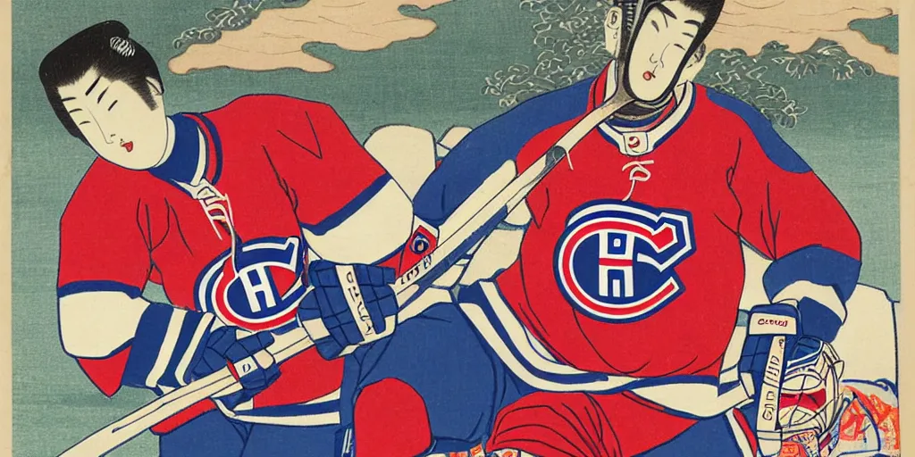 Image similar to habs hockey player suzuki breakaway ukiyo - e style,