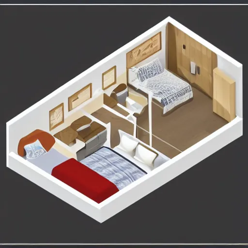 Image similar to an isometric overview of a 3 d bedroom inspired by the sign leo