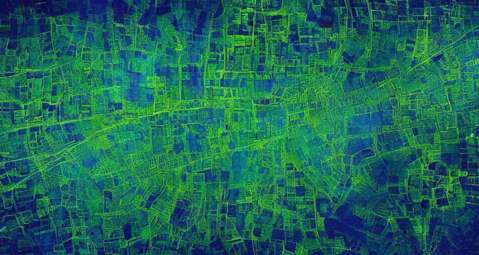 Prompt: Blue and green Cityscape of Ancient neoclassical city. By (Rembrandt painting(100)(fractal flame)), highly detailded