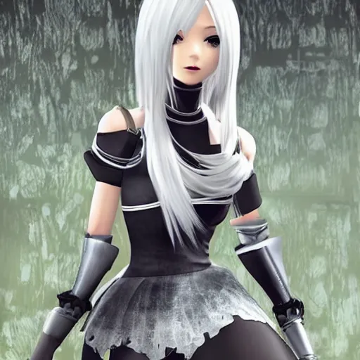 Image similar to a 2 from nier : automata wearing ukrainian national dress