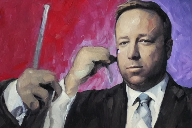 Image similar to avant garde oil painting portrait of Alex Jones of Infowars.com