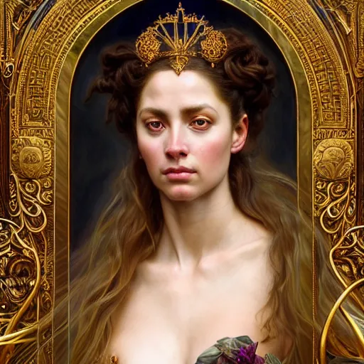 Image similar to highly detailed portrait of a majestic lioness queen in the form of a beautiful woman. d & d. art by donato giancola, franz xaver winterhalter, evelyn de morgan, bastien lecouffe - deharme. trending on artstation, intricate details, energetic composition, golden ratio, concept art, illustration, elegant art, global illuminaition